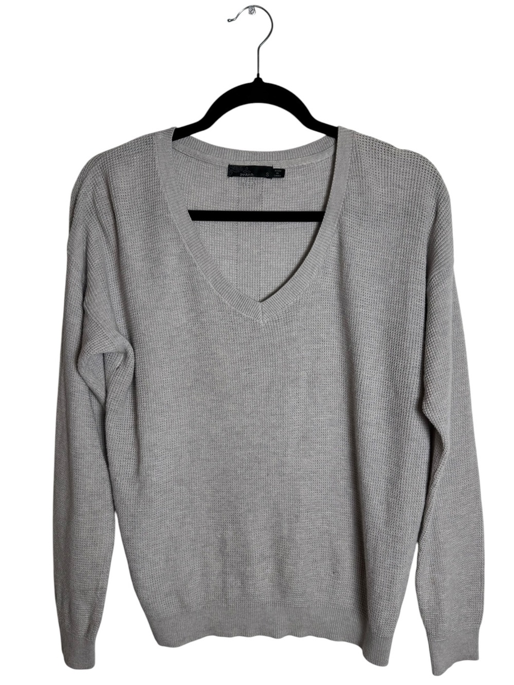 Prana Milano V-Neck Waffle Knit Sweater Gray Small
